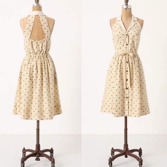 Anthropologie Honeyed Life Bee Print Button Down Cottagecore Dress SZ 0 - Picture 1 of 12